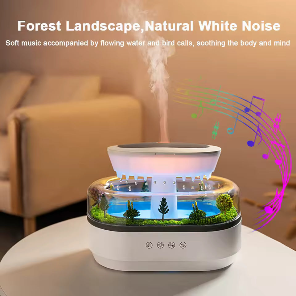 "Raindrop™ Aroma Humidifier – Ultrasonic Diffuser with Colorful LED Light, White Noise & Essential Oil Fragrance for Home"