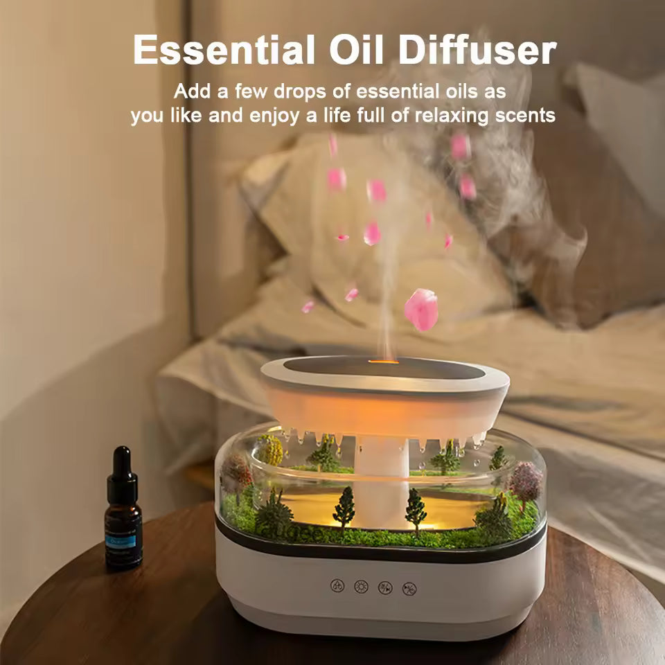 "Raindrop™ Aroma Humidifier – Ultrasonic Diffuser with Colorful LED Light, White Noise & Essential Oil Fragrance for Home"