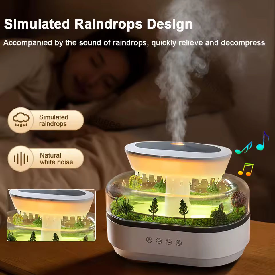 "Raindrop™ Aroma Humidifier – Ultrasonic Diffuser with Colorful LED Light, White Noise & Essential Oil Fragrance for Home"